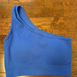 Blue One-Shoulder Ribbed Top